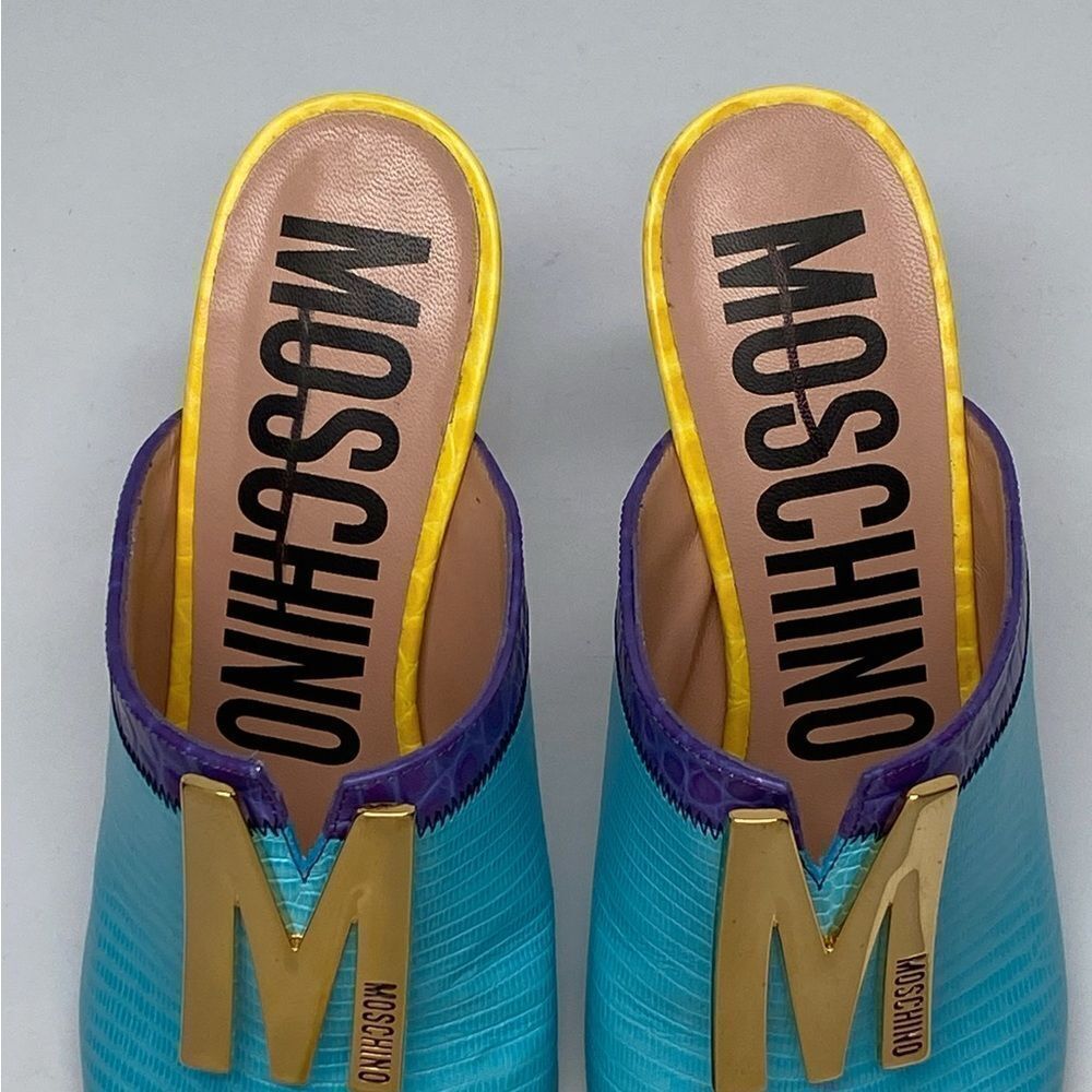 Moschino M Stud Group Patchwork Leather Mule Sand… - image 5
